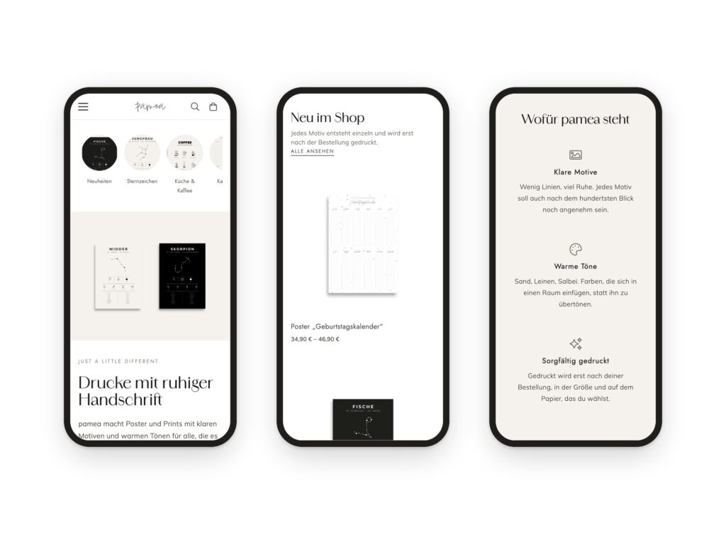 pamea.de am Handy: Startseite, neue Produkte und Werte des Shops