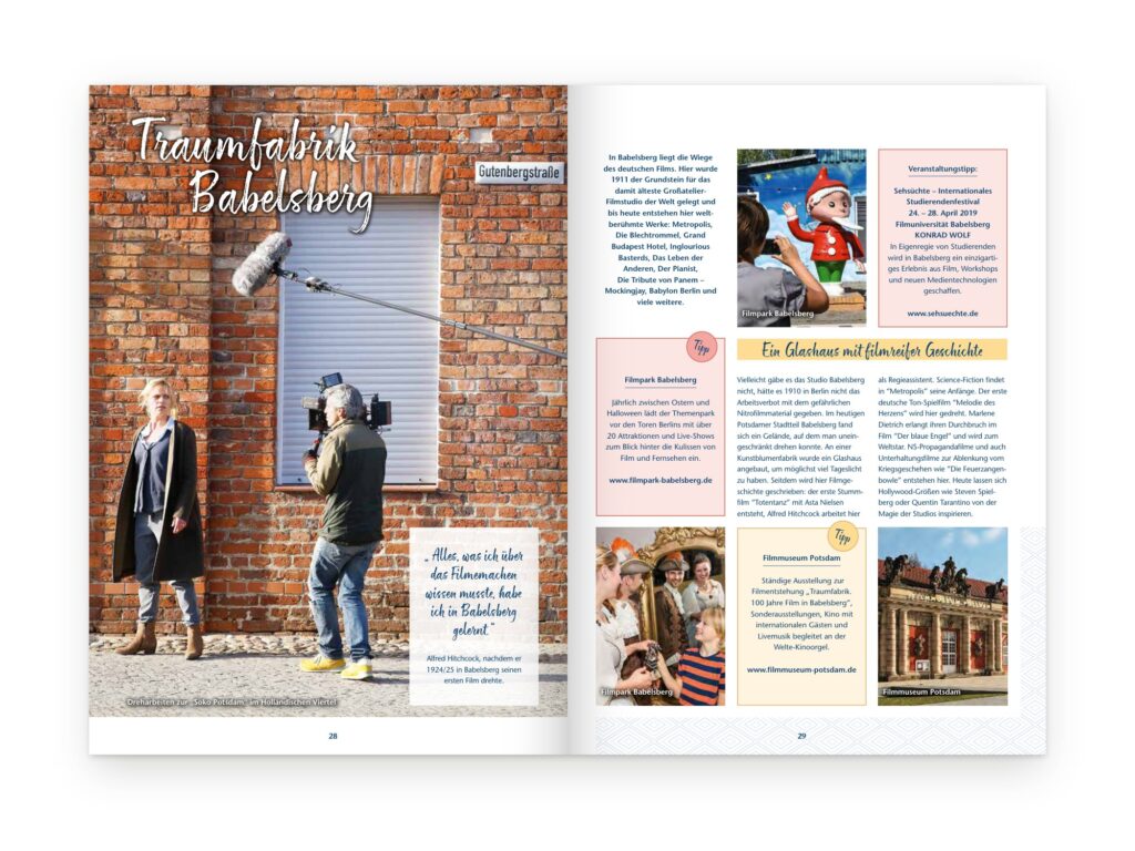 Doppelseite Traumfabrik Babelsberg aus dem Gästemagazin