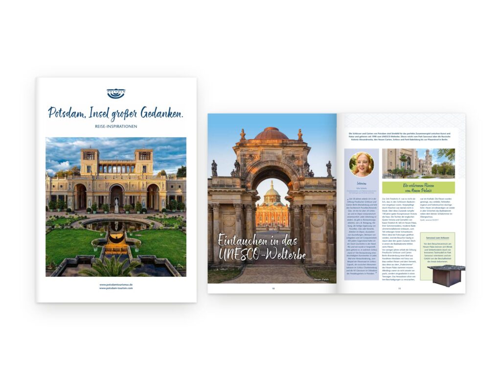 Gästemagazin Potsdam, Insel großer Gedanken: Titel und Doppelseite zum UNESCO-Welterbe